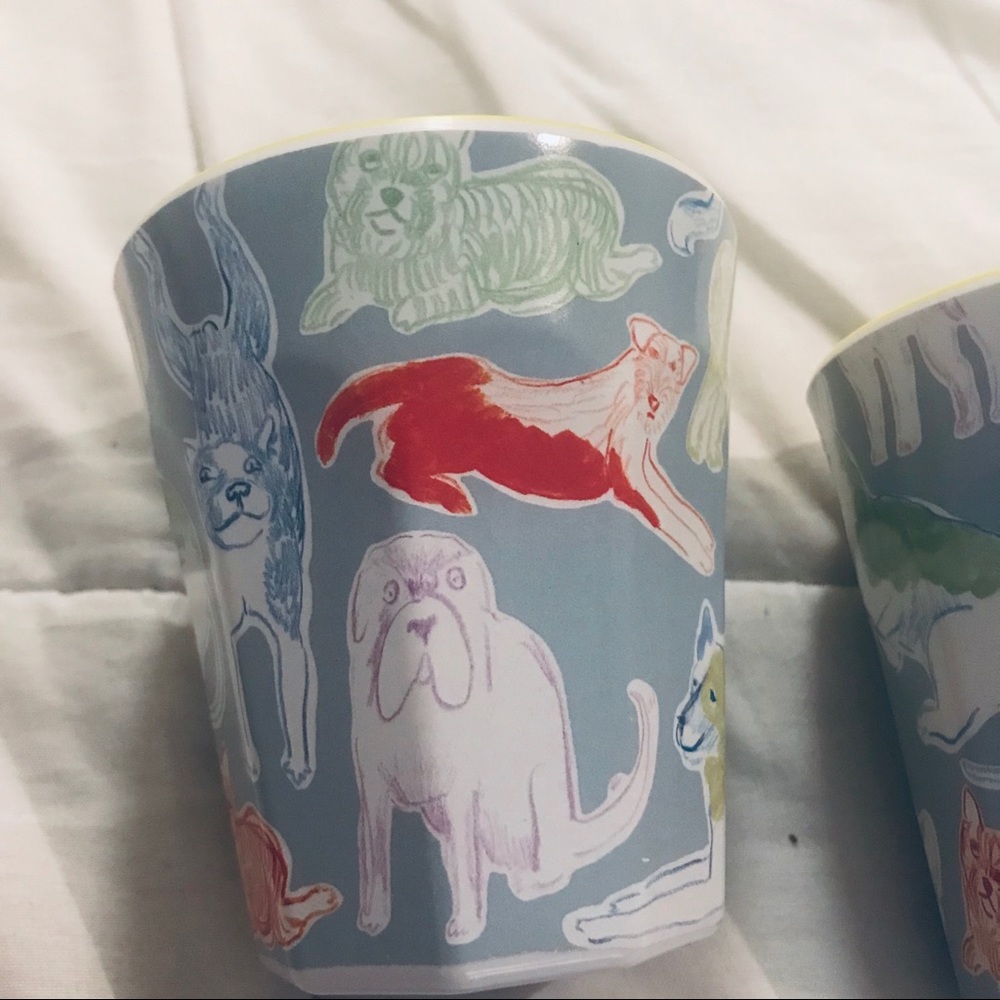 Anthropologie Melamine Juice Glasses Dog Motif Brand New